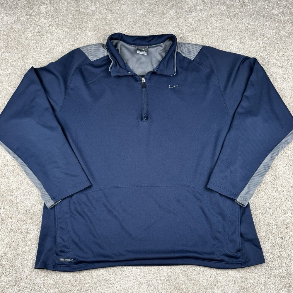 Nike 1/4 Zip Sphere Dri Fit Running Navy Pullover Shirt Swoosh Mens Size XXL 2XL